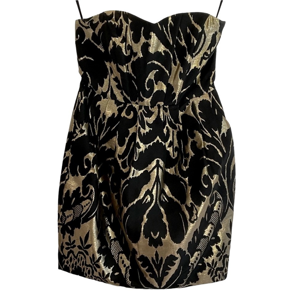 ✅ SOLD ✅ H&M Dress Strapless Cocktail Size 6 Gold Black Mini 80’s Style
